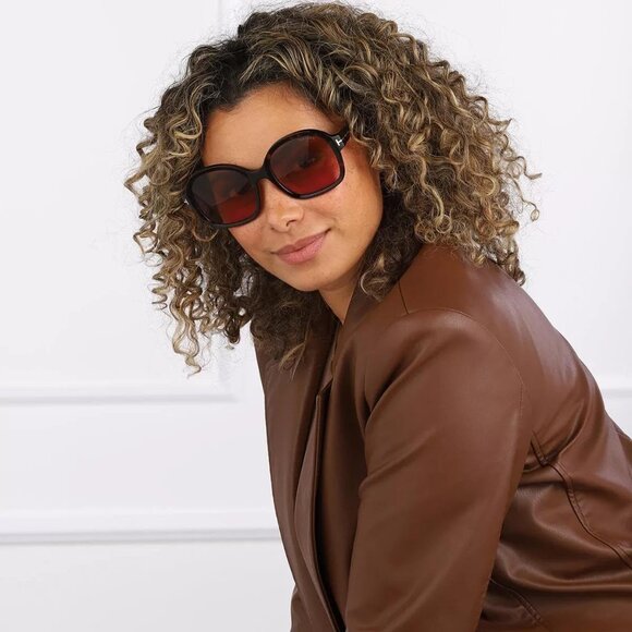 NEW FT1034/S 52F TOM FORD HANLEY TF1034 52F WOMEN DARK HAVANA SUNGLASSES - Picture 3 of 4